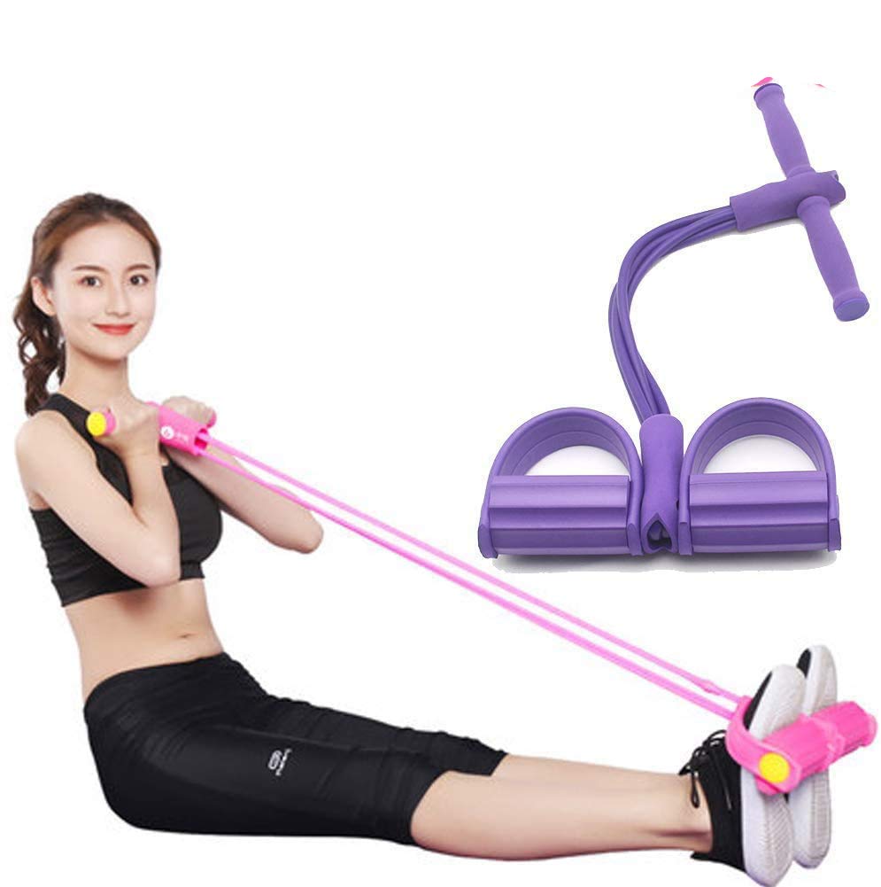 BESLIME Exercise Tension Rope, Multifunction Fitness Sit-up, Upgrade 4 Tubes Leg Exerciser Bodybuilding Expander, Elastic Yoga Pull Rope Pedal Resistance Band for Home Gym Training Equipment