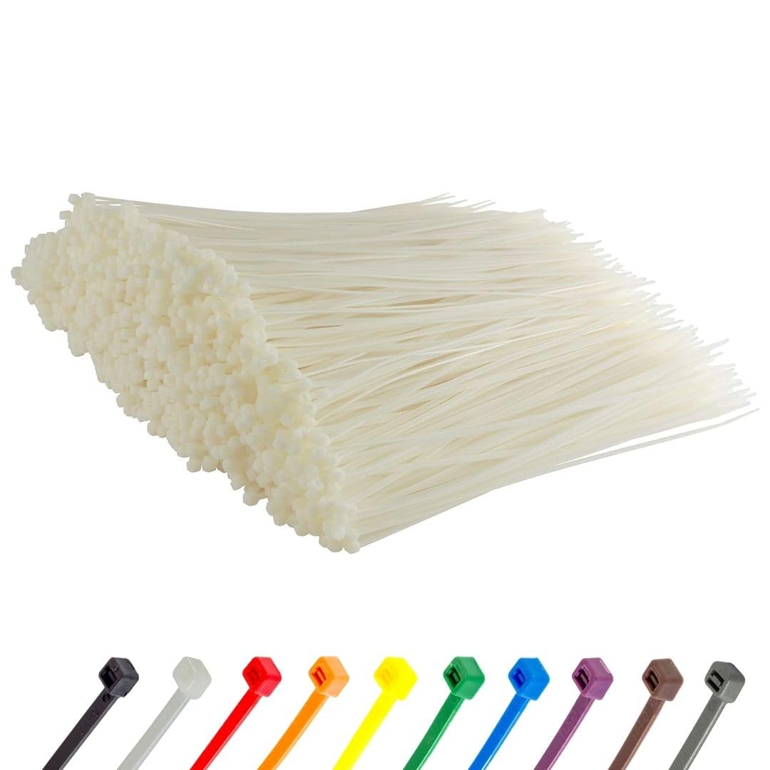 Gocableties White Cable Ties, 300mm x 4.8mm, Bulk Pack of 1000, 12” Premium Nylon Zip Ties Clear, Multi-Purpose Plastic Tie Wraps, Secure Self-Locking Mechanism, for Home, Garden, Office and DIY