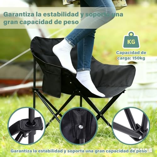 lemonsea Sillas Plegables Camping, Sillas de Playa Impermeable Ligera, Silla Camping Ergonómicas con Estructura de Acero Resistente e Incluye Funda de Transporte para Camping, Playa y Exteriores