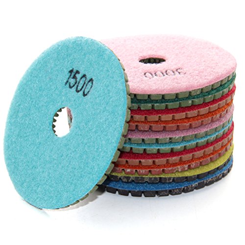Easy Light Diamond Wet Polishing Pads Sanding Grinding Discs Tools 4 Inch Grit 50#-3000# (7 Pcs Set) for Granite Marble Stone