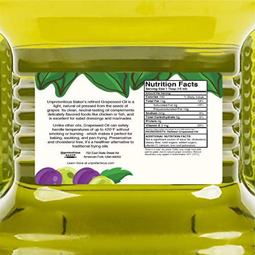 Grape Seed Oil, 3 Liter by Unpretentious Baker, 100 Pure, Vegan