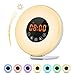 COULAX Wood Wake Up Light with Sunrise Sunset Simulation,7 Colored LED Lights, 6 Natural Sounds, FM Radios,10 Brightness Levels,Snooze Function Alarm Clock with Adapter (Wood) (White)