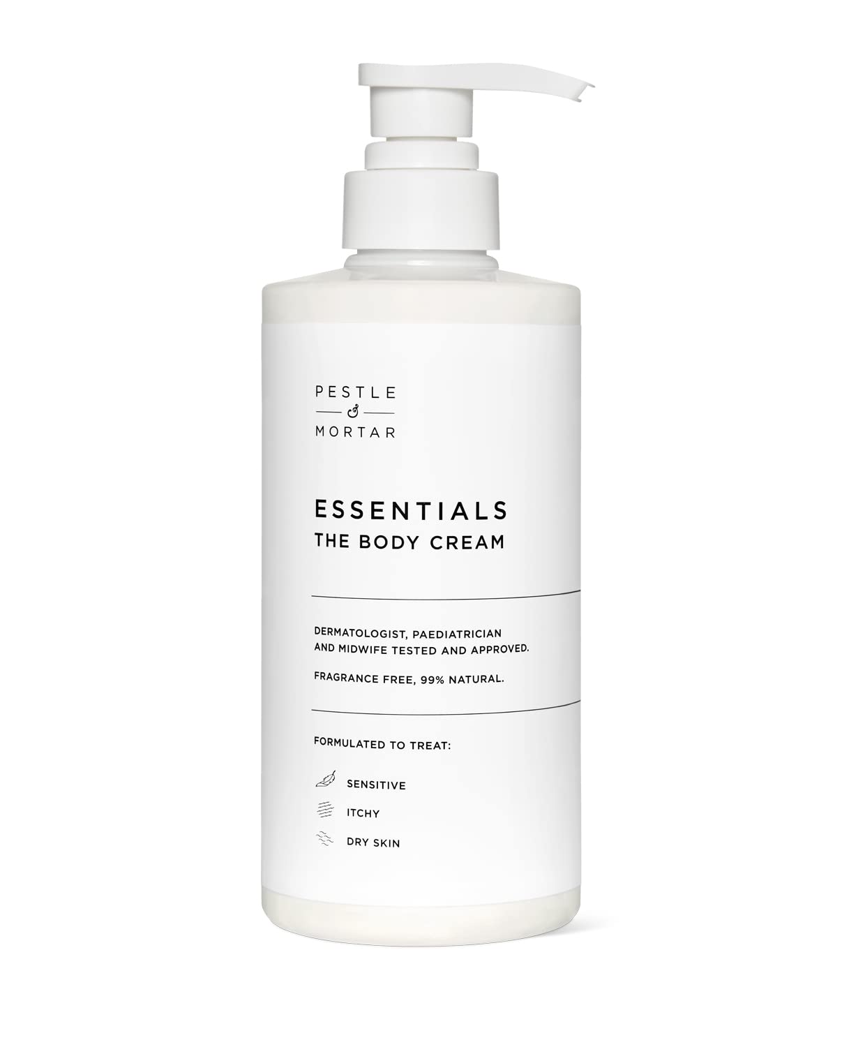 Pestle & Mortar Essentials The Body Cream Moisturiser 500ml Suitable For Dry, Eczema-prone, Psoriasis-prone skin, Dermatologically tested, midwife approved