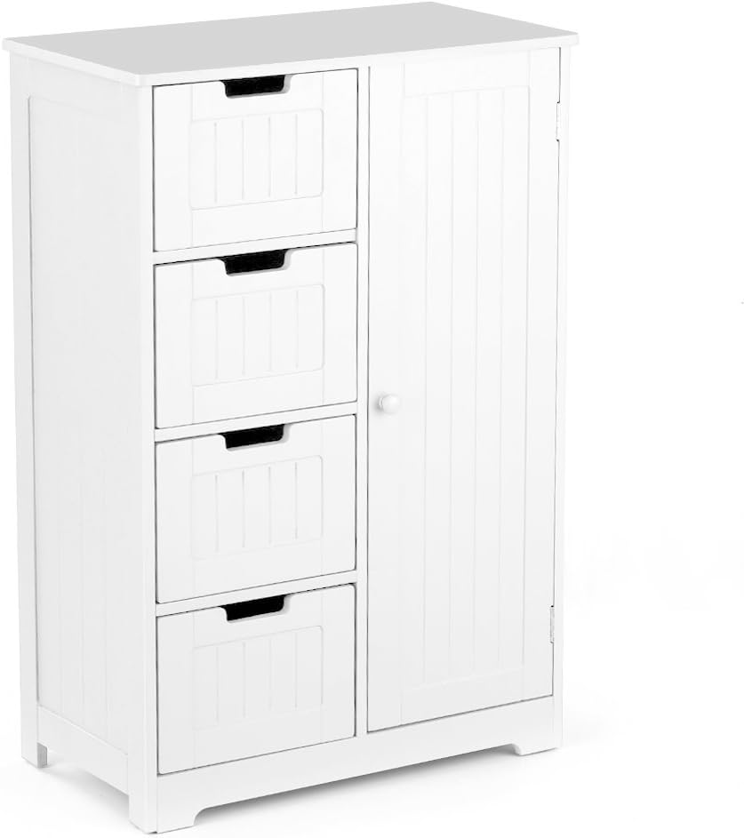iKayaa Bathroom Cabinet Bedroom Cupboard 4 Drawers Storage Organizer Floor Standing Unit White