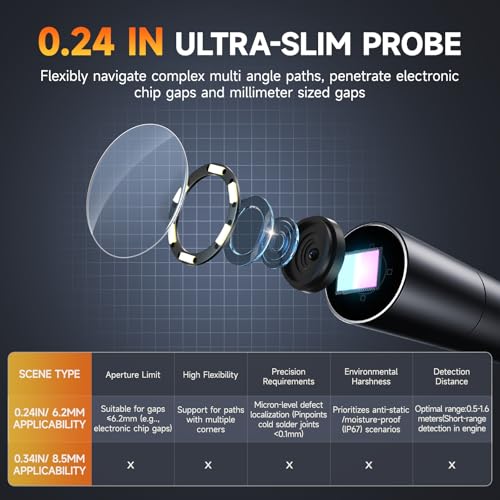 FOXWELL Y400 220° Rotatable Endoscope Camera with Light, 6.2 mm Endoscope Camera, Movable Head, IP67 Waterproof Inspection Camera, Endoscope Camera, 1080P Tube Camera, Channel Camera - 5.25 ft (1.6 Metres)