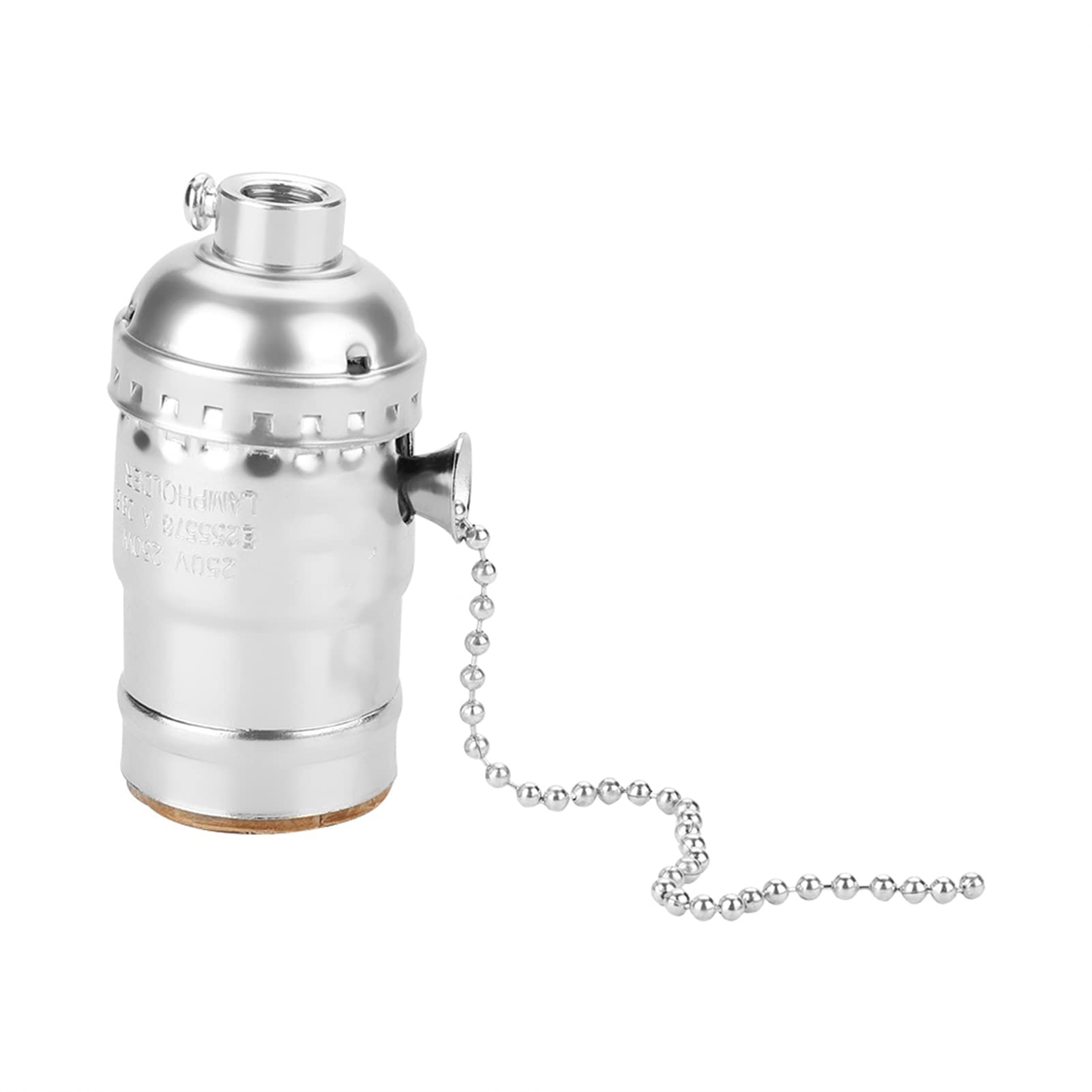Yctze E27 Aluminium Vintage Light Socket with Pull Chain, Silver - Portable, Widely Used in Kitchen, Bedroom etc., 250W, 250V