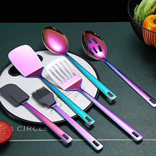 HOMQUEN Rainbow Kitchen Utensils Set, 6 Pieces Stainless Steel Cooking