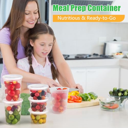 VINATO Airtight Food Containers, 48pcs Deli Food Containers with Lids, 12 x 950 ml | 24 x 470 ml | 12 x 240 ml, Reusable, BPA-Free, Dishwasher and Microwave Safe
