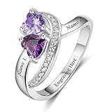 Diamondido Personalized Name Rings 2 Simulated Birthstones Promise Rings for Women Couple Engagement Rings Band