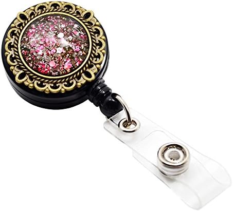 Qinsuee Red Time Gem Retractable ID / Name Badge Holder with Alligator Clip, 24 inch Retractable Cord