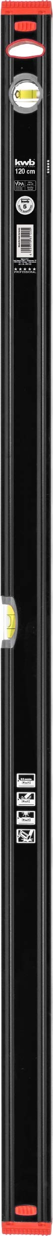 KWB ALUMINIUM SPIRIT LEVEL 120 CM - SHOCKPROOF BUBBLE LEVELS, 0.5 MM/M ACCURACY, VPA-CERTIFIED