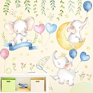 Dibujos Animados Pequeno Elefante Luna Estrellas Pegatinas De