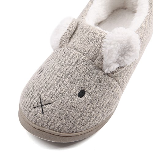 Neeseelily Women Comfort Plush Cozy Home Slippers Animal Non Slip Indoor Shoes (8.5-9 B(M) US, Grey)