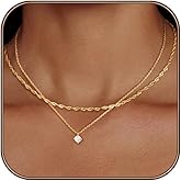 Airmb Gold Necklace for Women Dainty Gold/Silver Layered Necklaces Gold/Silver Plated Diamond Necklaces Simple CZ Solitaire Pendant Necklace Cute Chain Choker Necklaces for Women Trendy Jewelry