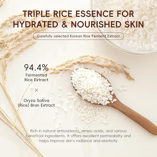 LAIKOU Rice Face Care, Pack of 5 Skin Care Women's Face Set, Travel Size Skincare with Facial Cleanser, Rice Toner, Eye Cream, Serum Moisturising Cream, for Daily Moisture & Care