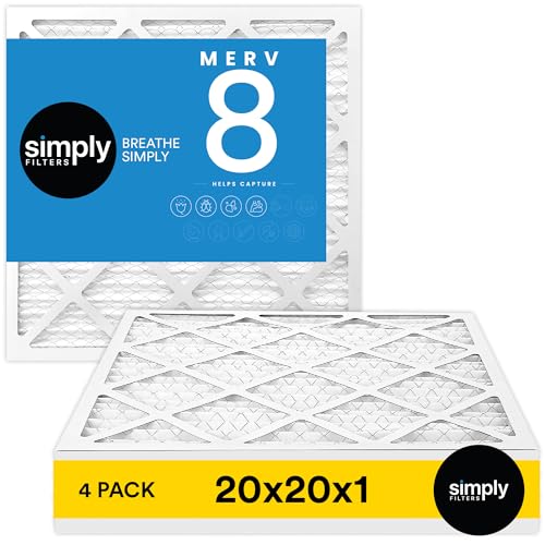 Simply 20x20x1 Air Filter, Merv 8, MPR 600, 4 Pack, Furnace Air Filter for HVAC (Actual Size: 19.75