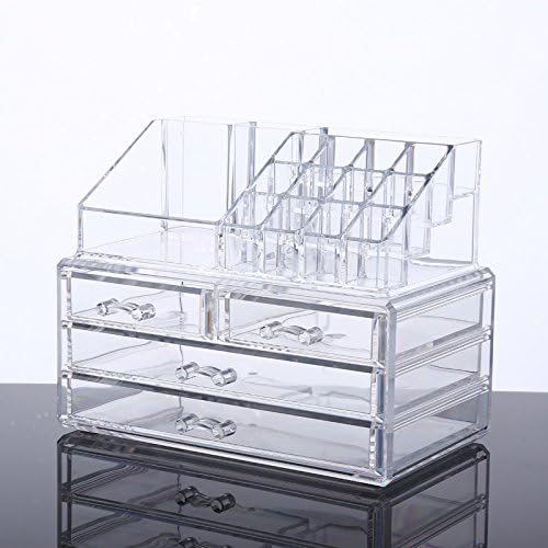 Younghoo Best Acrylic Makeup Organizer For Cosmetic Storage -2 Piece Quality Display For Make Up & Jewelry - This Clear Organiser Case Is The perfect Holder For All Your Cosmetics