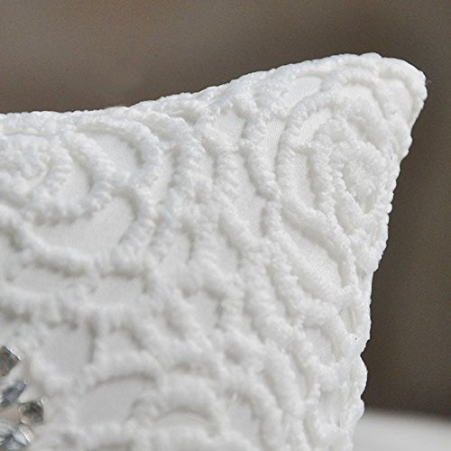 Adeeing Floral Rhinestone Lace Bridal Wedding Ring Pillow Jewelry Bearer White Cushion Holder,6 x 6 Inch - Thumbnail 6