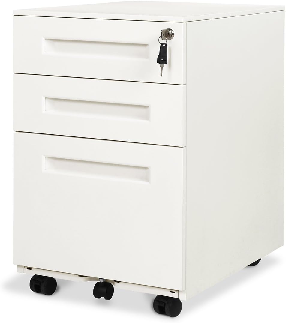 Devaise Mobile Filing Cabinet Pedestal Under Desk With 3 Drawer For A4 All Steel Lockable 60cm H White White Handle Amazon Co Uk Office Products