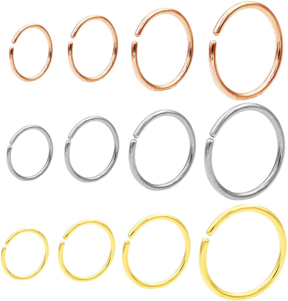 Seamless Nose Rings Hoop Septum Ring Piercing Earrings for Women for Helix Daith Rook Tragus Conch Lip Men's Body Jewelry 22g/20g/18g - 6mm/8mm/10mm/12mm - Silver/Gold/Rose Gold