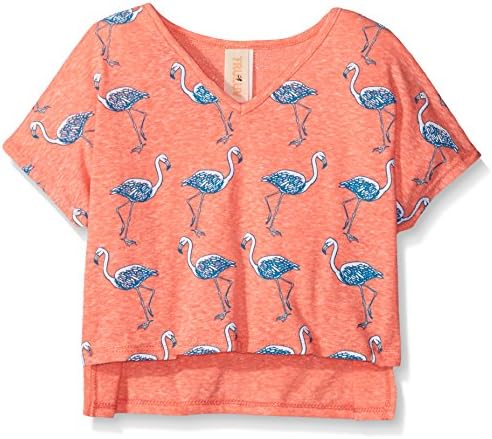Truluv Big Girls' All Over Flamingo Loose Top, Neon Coral, 12