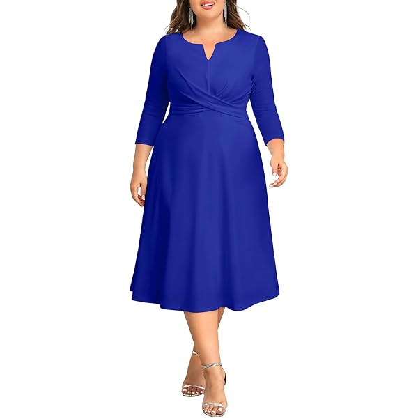 Amazon.com: Navy Blue Dress for Women Plus Size Wedding Guest Dresses Midi  Fall Church Cocktail Semi Formal 3/4 Sleeve A-line Dress : Clothing, Shoes  & Jewelry