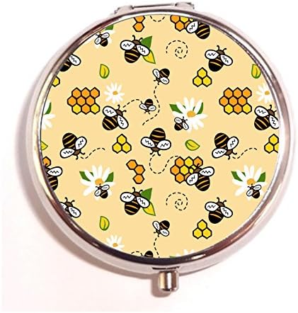 Bees Honey And Chamomiles Customized Round Silver Portable Travel Pill Box Organizer Case 3 Compartment Medicine Tablet Holder Box Case Gift