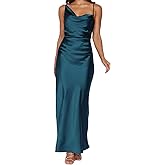 Summer Satin Maxi Dresses for Women 2025 Cowl Neck Ruched Silk Formal Wedding Guest Bridesmaid Slip Dress with Slit