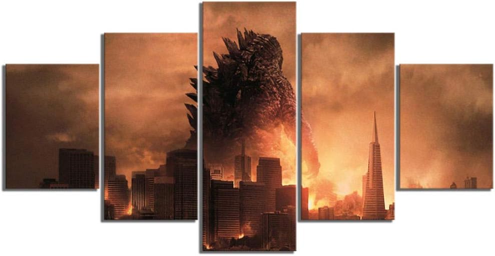 CJFHBVUQ 5 Piece Science Fiction Movie Poster Godzilla Pictures Canvas Art Hd Fantasy Art Monster Paintings Wall Art For Home Decor 80X150Cm