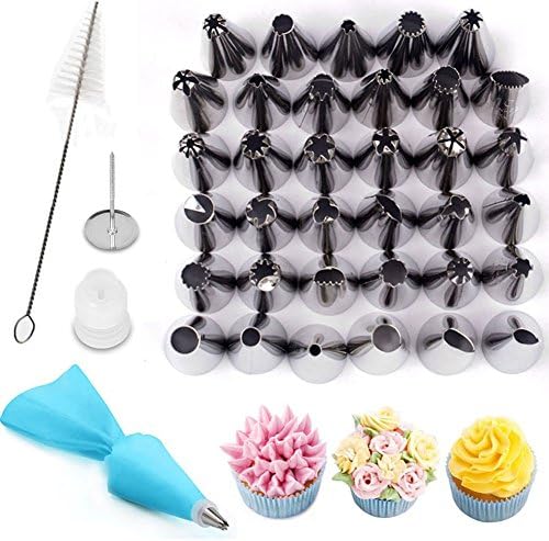 42 Pieces Cake Decorating Supplies, Cake Decorating Set with 42 Stainless Icing Nozzles, 2 Couplers, 2 Brush, 2 Silicone Pastry Bags,2 Flower Nails Home Kitchen Baking Supplies