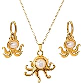 Jemant Octopus Necklace For Women 18k Gold Plated Stainless Steel Acrylic Pearl Trendy Boho Cute Octopus Hoop Huggie Dangle Drop Earrings And Necklace Set Ocean Summer Beach Jewelry