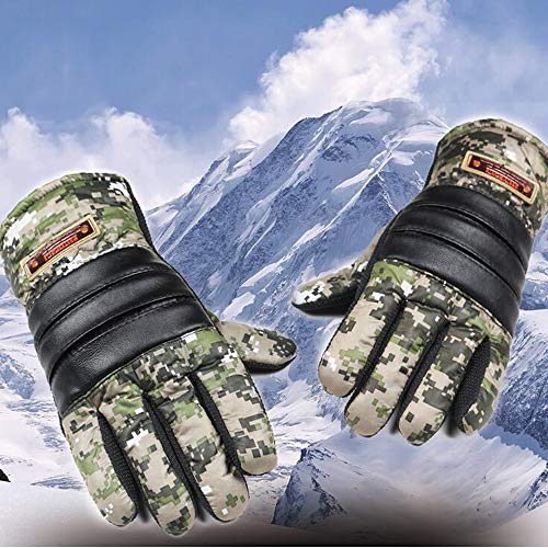 SUKEQ Mens Cold Weather Waterproof Camo Print Thinsulate Ski Gloves Windproof Bicycle Cycling Riding Sport Snow Snowboarding Glove Mittens (Green) - Thumbnail 2