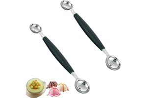 Double Ended Headed Fruit Icecream Ball Spoon,Stainless Steel Melon Baller,Smooth Round Melon Balls Melon Scoop for Watermelo