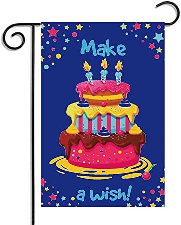 Birthday Cake Garden Flag 12" x 18" - Dtzzou Outdoor &amp; Indoor Decorative Double Sided Flag