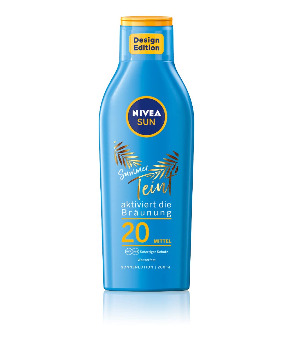 NIVEA Sun Summer Complexion Sun Lotion SPF 20 (200 ml), Sun Protection for Long-Lasting Tan without Self-Tan, Sun Cream with Carotene Extract and Vitamin E
