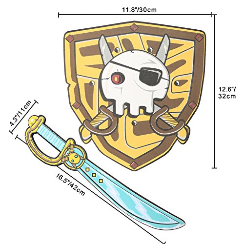 rainbow yuango 8PCS 17" Assorted EVA Foam Swords and Shields Playset Warrior Weapons Toy Pretend Play Set for Girls Including Unicorn Design, Pirate, Viking, Dragon, Warrior