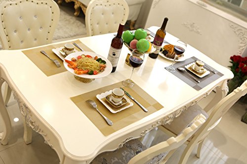 Washable Kitchen Dining Table Placemats Non-slip Woven Vinyl Restaurant Placemats Set of 4 from Ocharzy (Gold)