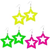 3Pairs 80s 90s Neon Earrings Colorful Lightning Geometric Dangle Earrings Retro 70S 80S Neon Drop Earrings Cosplay Halloween Party Costume Accessory