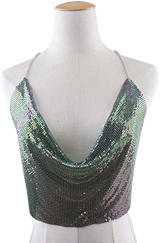 Geennorahs Women's Sexy Body Chain Bra Metal Vest Sequin Crop Top (Multicolor-Aluminum)