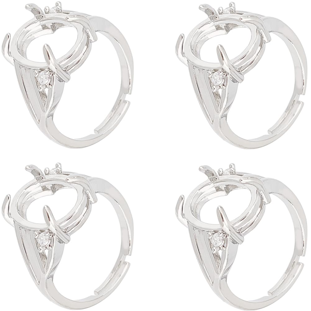 SUNNYCLUE 8PCS Silver Prong Ring Blanks Adjustable Finger Metal Alloy Rhinestone Ring Bases Setting for Jewellery Making Kit Women Adult Finger Rings Findings Diy Crafts