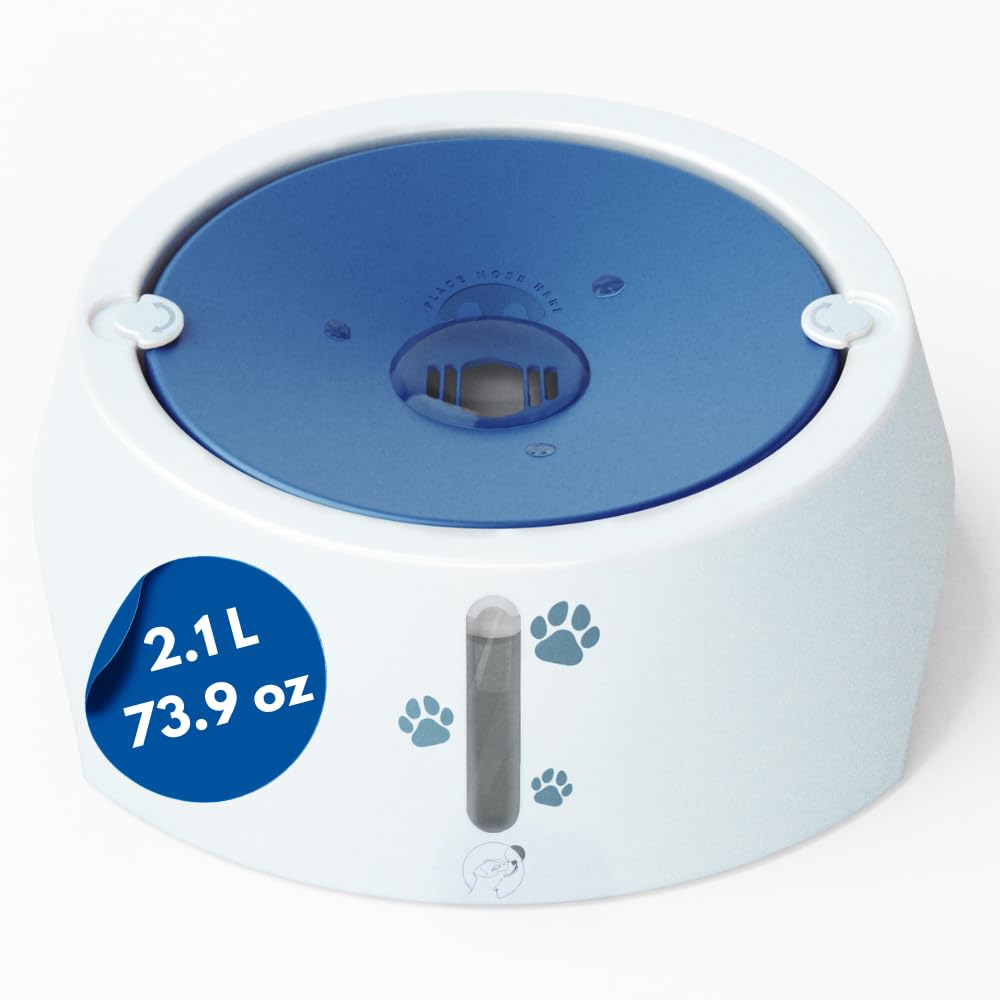 BARKING&MAD no spill water bowl for dogs 73.9oz (2.1L) - non spilling, anti-gulping, slow water feed dispenser for large and medium size breeds for slow drinking and messy gulping sloppy drinkers
