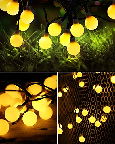 Solar String Lights Outdoor, Upgrade Version Solar+USB Powered+Remote Control 35.6ft 60LED Outdoor String Lights Waterproof IPX5, 8 Lighting Modes LED String Lights for Garden Yard Wedding Party
