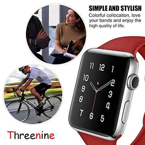 Threenine for Apple Watch Band, Durable Soft Silicone iWatch Strap Replacement Sport Band for Apple Watch Band Series 3 Series 2 Series 1 Sport, Edition (Wine red, 38mm S/M)