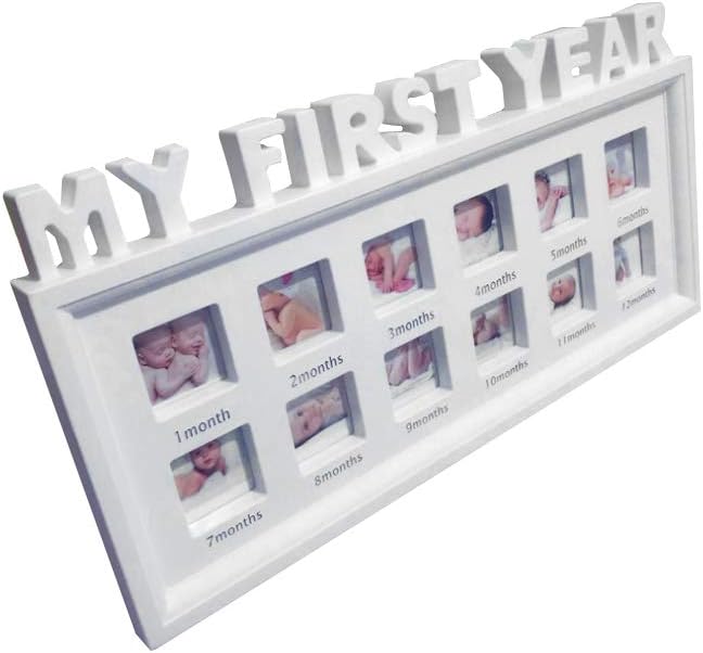 RROVE Creative DIY 0-12 Month Baby MY FIRST YEAR Pictures Display Plastic Photo Frame Souvenirs Commemorate Kids Growing Memory Gift White
