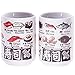Japanese tea cup, Sushi-yunomi, ceramic, printed sushi and fish names and by English and Kanji, set of 2