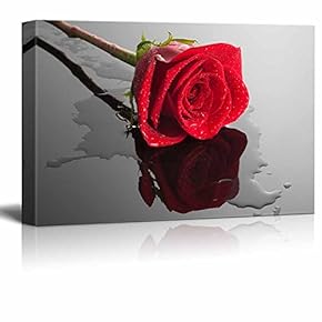 Canvas Wall Art - Closeup of Fresh Red Rose Flower with Waterdrops - Giclee Print Stretched Gallery Wrap | Ready to Hang-12"x18"