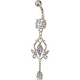 Pierced Owl 14GA 316L Stainless Steel CZ Crystal Floral Marquise Dangling Belly Button Ring