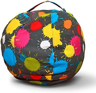 AMAZEYOU Stuffed Animal Storage Bean Bag Chair – Stuff 'n Sit – Premium Cotton Canvas – Comfy Pouf Organizer for Children and Kids (24", Blots)