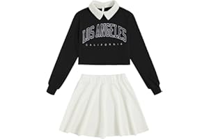 SOLY HUX Girl's Letter Print Sweatshirt Top and Plaid Skirt Set 2 Piece Outfits