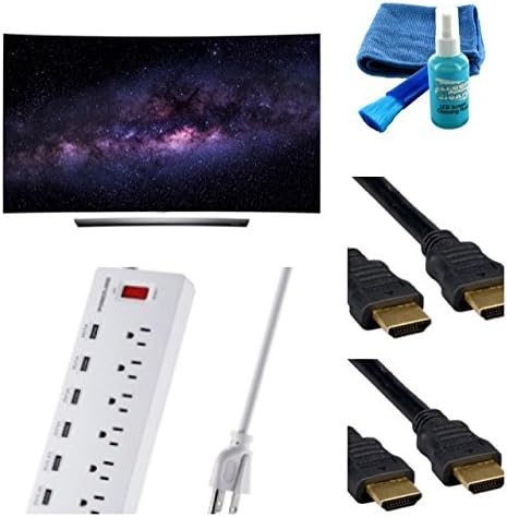 Electronics OLED55C6P CURVE 55-INCH 4K ULTRA HD SMART OLED TV (2016 MODEL) - 4 PIECE SET UP BUNDLE- 6FT HDMI CABLE, SURGE PROTECTOR , CLEANING SPRAY, AND TV